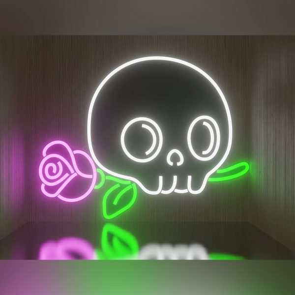 Skull with Rose Neon Sign