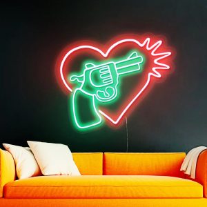 Heart and Gun Neon Sign